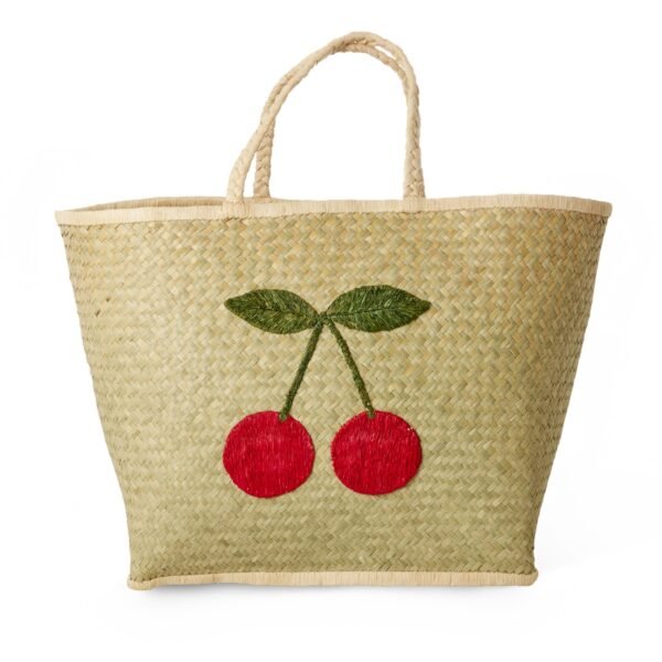 Raffia Bag with Cherry Embroidery - Large