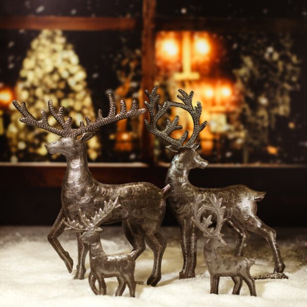 Pair Of Standing Silver Reindeer